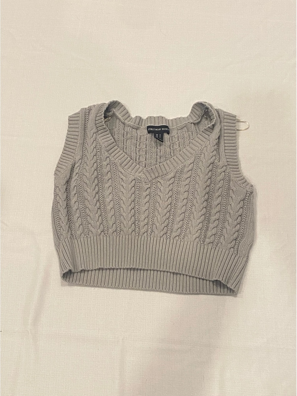 Streetwear Society Gray Cable Knit Crop Sweater Vest